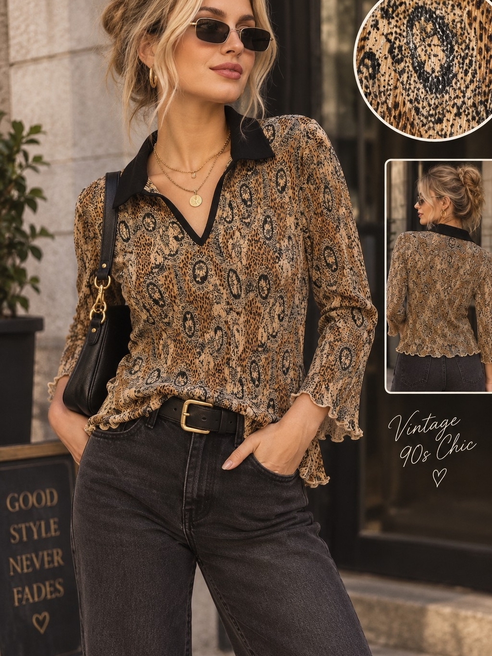 Vintage 90s J.R.B. Animal Paisley Print Lettuce Hem Top M Made USA